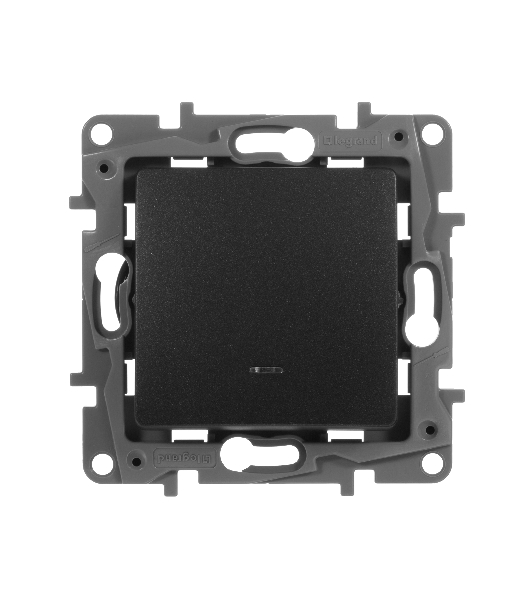 Выключатель одноклавишный с подсветкой/индикацией, автоматические клеммы, Etika, 10AX, 250В~, антрацит Выключатель одноклавишный с подсветкой/индикацией, автоматические клеммы, Etika, 10AX, 250В~, антрацит