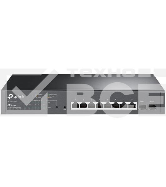 Коммутатор TP-Link JetStream 10-Port Gigabit Smart Switch with 8-Port PoE+, 8× Gigabit PoE+ Ports, 2× Gigabit SFP Slots, 802.3at/af, 150 W PoE Power, 1U 13-inch Rack-mountable Steel CaseIntegration with Omada SDN Controller, 802.1Q VLAN, STP/RSTP/MSTP, IG