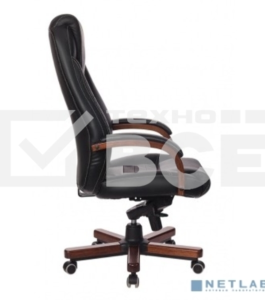 Кресло руководителя Бюрократ T-9923WALNUT/BLACK черный, кожа, крестовина дерево
