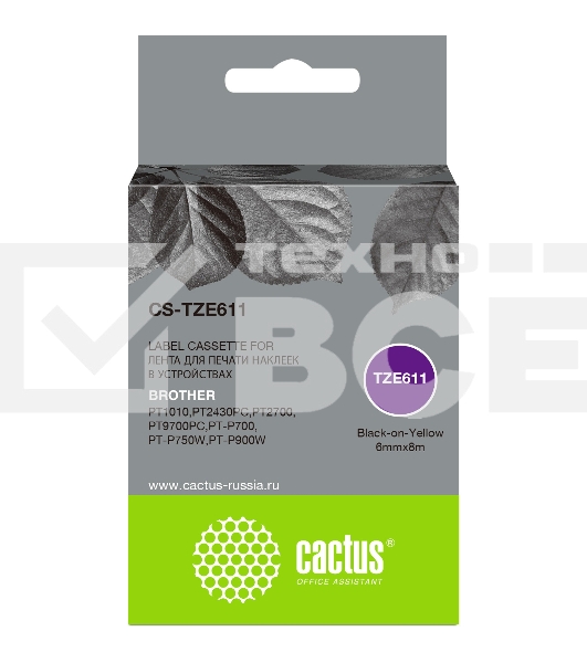 Картридж ленточный Cactus CS-TZE611 черный для Brother 1010/1280/1280VP/2700VP