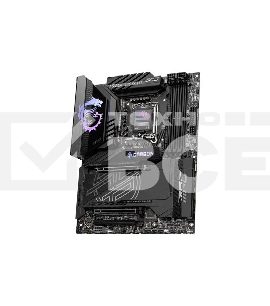 Материнская плата MSI MPG Z890 CARBON WIFI, LGA 1851, Intel Z890, 4xDDR5, 4xSATA, 5xM.2, 1xPCI-E 5.0 x16, 1xPCI-E 5.0 x8, 1xPCI-E 4.0 x4, 1xHDMI, 2xUSB-C Thunderbolt 4, 1xUSB-C 3.2 Gen 2, 10xUSB-A 3.2 Gen 2, 2x 5Gb LAN, 2x3.5 мм, 7.1, ATX
