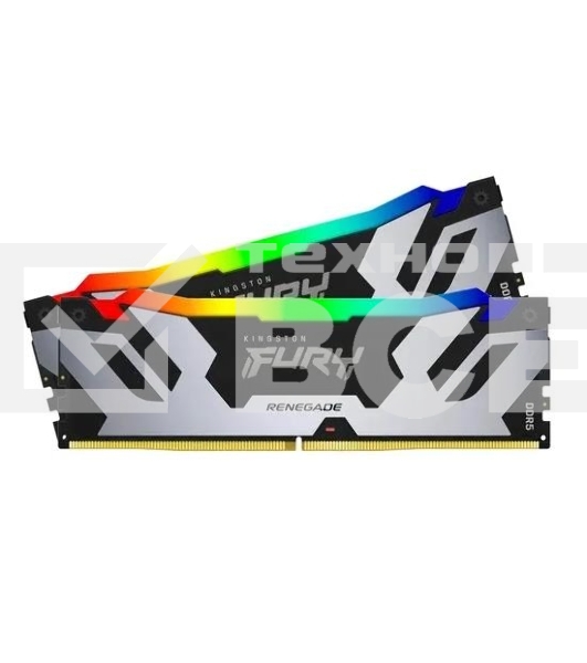 Оперативная память Kingston Fury Renegade, DDR5, 32GB (1x32GB), 6400MHz, CL32, радиатор, RGB, серебристый/чёрный