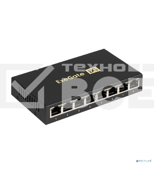 Коммутатор неуправляемый ExeGate EDGS-1008D (8-портовый гигабитный UTP 10/100/1000 Base-T, металлический корпус, с функцией энергосбережения (Green Ethernet Technology), настольный/настенный))
