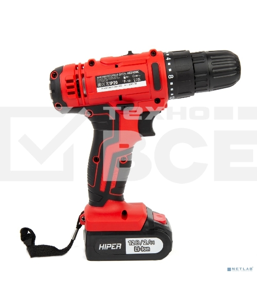 Дрель акк HIPER 12В, 30Нм, 2Ач, 0-350/0-1350 об/мин, 2 акк, Li-ion, БЗП 10мм, кейс