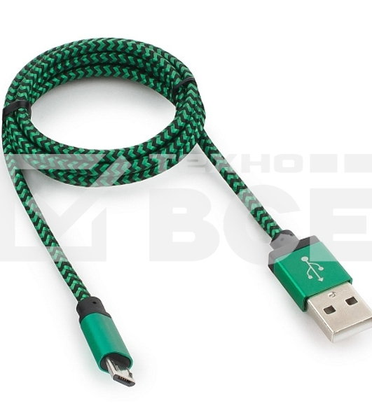 Кабель Gembird  USB 2.0 Cablexpert CC-mUSB2gn1m, AM/microBM 5P, 1м, нейлоновая оплетка, алюминиевые разъемы, зеленый, пакет