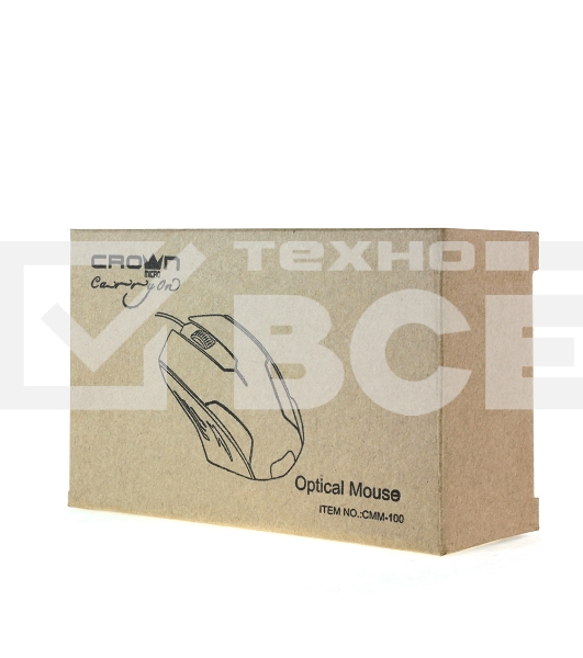 Мышь проводная Crown CMM-100 черный, 1000 dpi, USB, кнопки - 3
