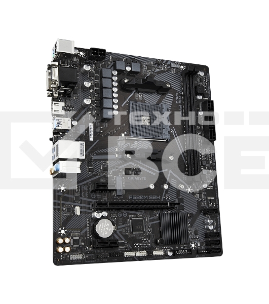 Материнская плата Gigabyte A520M S2H, AM4, AMD A520, 2xDDR4, 4xSATA, 1xM.2, 1xPCIe 3.0 x16, 2xPCIe x1, 1xHDMI, 1xDVI-D, 1xVGA, 1x 1Gb LAN, 4xUSB-A 3.2 Gen 1, 2xUSB-A 2.0, 3x3.5 мм, 7.1, mATX