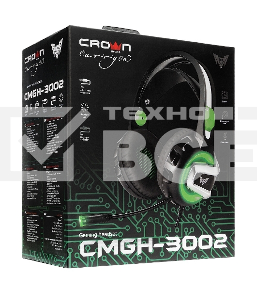 Гарнитура игровая Crown CMGH-3002 черный/зеленый