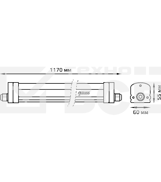 Св-к светодиодный Gauss IP65 1170*60*55мм 36Вт 2500lm 6500К линейн. мат. с возм. соед. в линию 843425336 Gauss