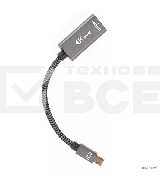 Адаптер miniDP --> HDMI-F 0.15м ,  оплетка, 4K@60Hz, Telecom (TA565)