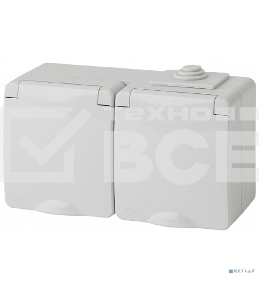 Розетка ЭРА 11-2603-03 2x2P+E гориз. IP65, 16A-250В, ОУ, серый