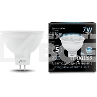 Лампа светодиодная Gauss Black 7Вт цок.:GU5.3 рефлек. 220B 4100K св.свеч.бел.нейт. MR16 (упак.:10шт) (101505207)