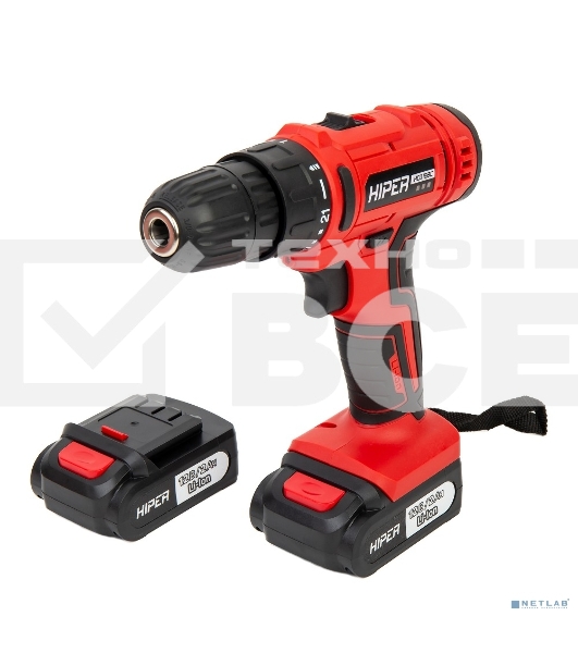 Дрель акк HIPER 12В, 30Нм, 2Ач, 0-350/0-1350 об/мин, 2 акк, Li-ion, БЗП 10мм, кейс