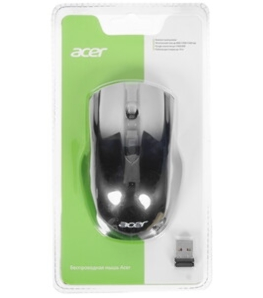 Мышь беспроводная Acer OMR030 черный, 1600 dpi, радиоканал, USB, кнопки - 4