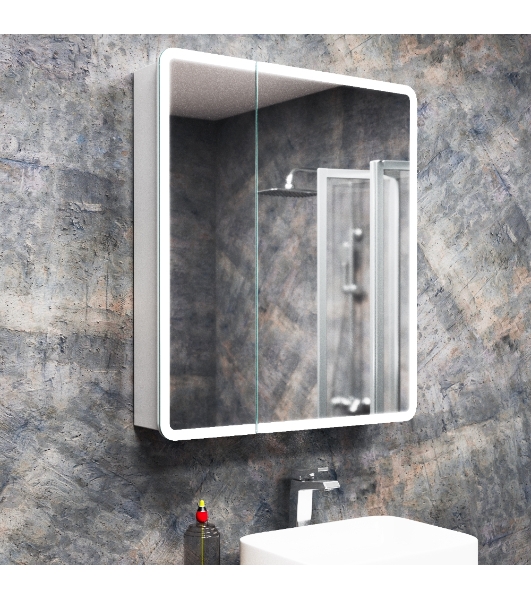 Зеркальный шкаф Bau Stil 70х80, LED подсветка, сенсор, плавное закрывание, оборачиваемый