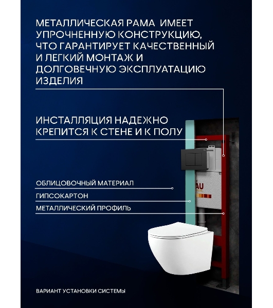 Комплект BAU 6 в 1: инсталляция BAU PRO, унитаз подвесной Rio Luxe 52*35, сиденье микролифт, кнопка смыва BAU Stil для инсталляциии, черный матовый