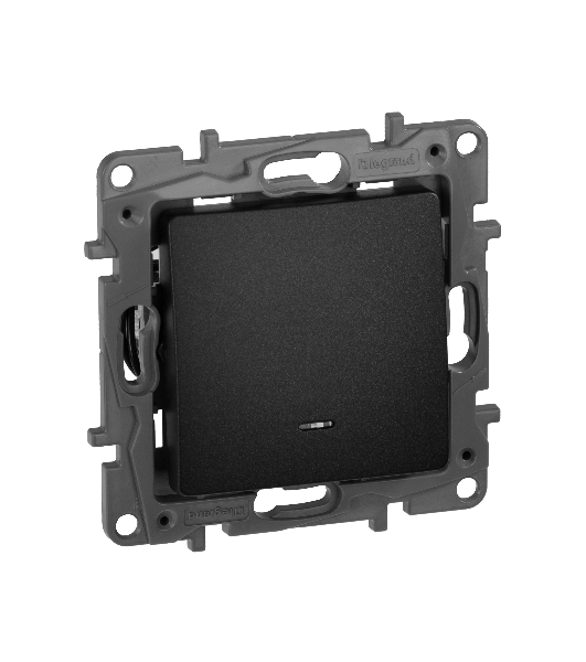 Выключатель одноклавишный с подсветкой/индикацией, автоматические клеммы, Etika, 10AX, 250В~, антрацит Выключатель одноклавишный с подсветкой/индикацией, автоматические клеммы, Etika, 10AX, 250В~, антрацит