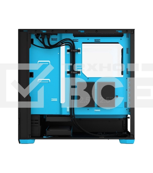 Компьютерный корпус без блока питания Fractal Design Pop Air RGb Cyan Core TG Clear Tint, Midi-Tower, 3x120мм RGb, 2xUSB-A 3.2 ATX, mATX, mITX черный/циан