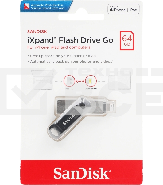 Флешка USB R/W 64GB SanDisk iXpand Go USB3.0/Lightning