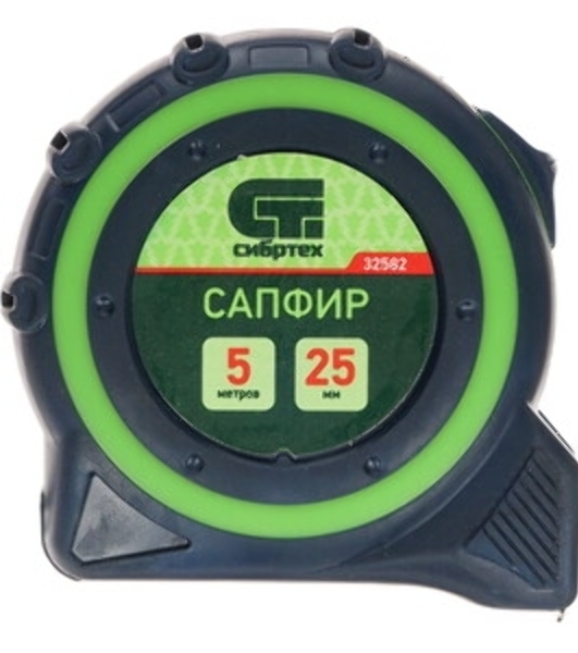 Рулетка Сибртех Сапфир, двухкомпонентный корпус, 5 м х 25 мм