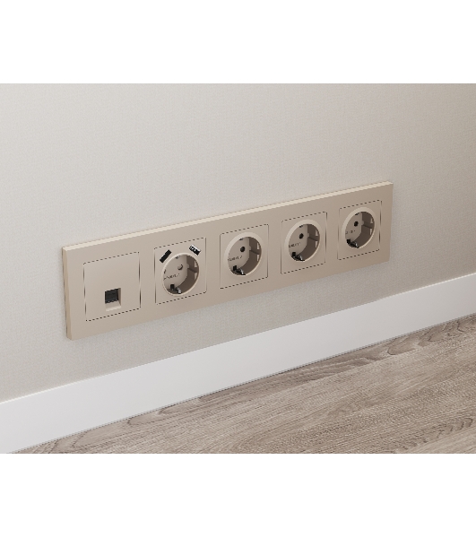 Комплект механизма электрической розетки ALFA Серо-бежевый матовый 2USB A+A 18W (быстрая зарядка) с/з QUANT (AP3690, VM155) MA369010