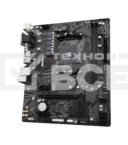 Материнская плата Gigabyte A520M S2H, AM4, AMD A520, 2xDDR4, 4xSATA, 1xM.2, 1xPCIe 3.0 x16, 2xPCIe x1, 1xHDMI, 1xDVI-D, 1xVGA, 1x 1Gb LAN, 4xUSB-A 3.2 Gen 1, 2xUSB-A 2.0, 3x3.5 мм, 7.1, mATX