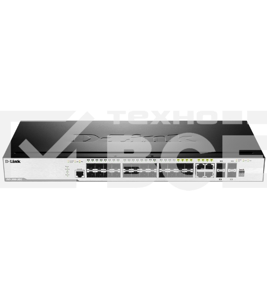 Управляемый стекируемый коммутатор D-Link DGS-3000-28SC/A1A 2 уровня с 20 портами 100/1000Base-X SFP, 4 комбо-портами 10/100/1000Base-T/SFP и 4 портами 10GBase-X SFP+