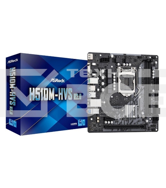 Материнская плата ASRock H510M-HVS R2.0, LGA 1200, Intel H510, 2xDDR4, 4xSATA, 1xPCIe 4.0 x16, 1xPCIe x1, 1xHDMI, 1xVGA, 1x 1Gb LAN, 2xUSB-A 3.2 Gen 1, 4xUSB 2.0, 3x3.5 мм, 7.1, mATX