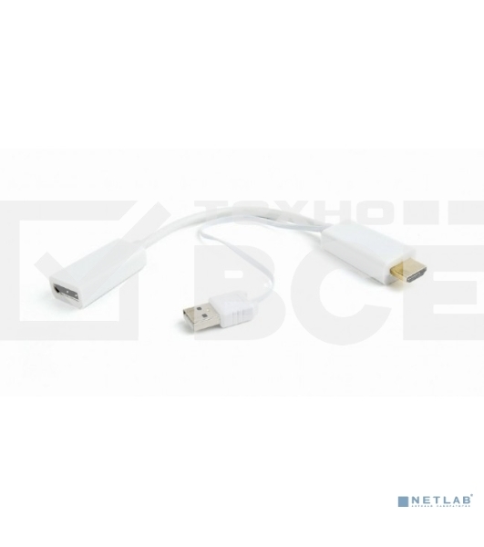 Конвертер HDMI->DisplayPort, Cablexpert DSC-HDMI-DP-W, HD19M+USBxHD20F, белый