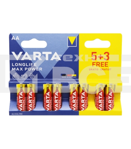 Батарея Varta LongLife Max Power Alkaline LR6 BL5+3 AA (8шт) блистер