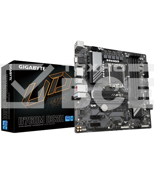 Материнская плата Gigabyte B760M DS3H, LGA 1700, Intel B760, 4xDDR5, 4xSATA, 2xM.2, 1xPCIe 4.0 x16, 2xPCIe x1, 1xHDMI, 1xVGA, 2xDP, 1x 2.5Gb LAN, 3xUSB-A 3.2 Gen 1, 1xUSB-C 3.2 Gen 2, 2xUSB-A 2.0, 3x3.5 мм, 7.1, mATX