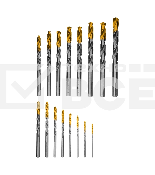 Набор сверл по металлу Denzel 1-10 мм, Р6М5-TiN, Golden Tip, 19 шт 723003