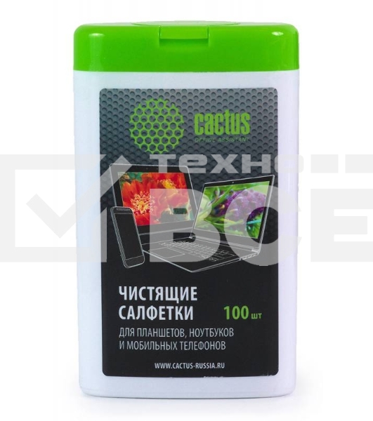 Салфетки Cactus CS-T1005 Туба с чистящими салфетками для планшетов, ноутбуков и моб.телефонов,100 шт
