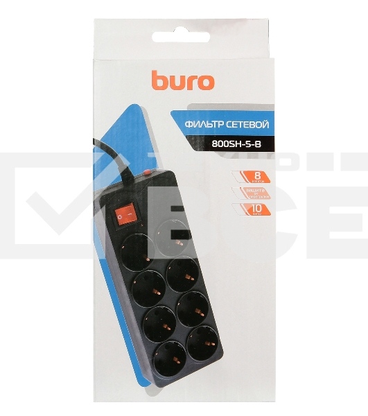 Сетевой фильтр Buro 800SH-5-B 5м (8 розеток) черный (коробка)