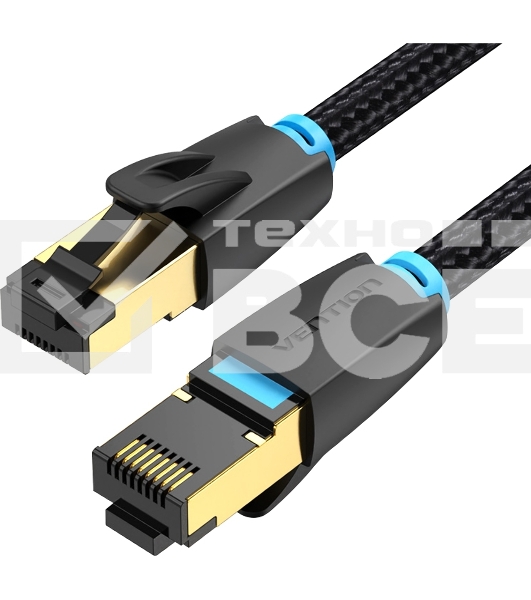 Патч-корд Vention прямой SFTP cat.8 RJ45 - 1м. Черный Тканевая оплетка