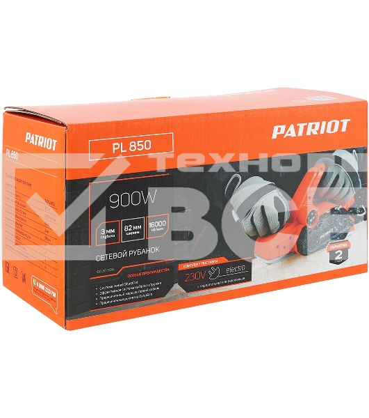 Рубанок электрический PATRIOT PL 850, мощность 900Вт, ширина строгания 82 мм, комплект для выборки четверти