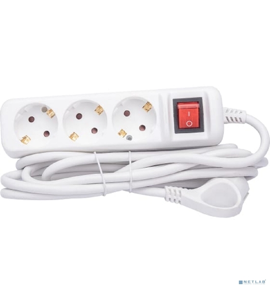 Удлинитель электрический ЭРА U-3es-3m-3x1,5 с заземлением с выключателем 3 розетки 3м ПВС 3x1,5мм2 16А