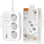 Сетевой удлинитель LDNIO SE3436/ 2м/ 3 розетки/ 3250W/ 4 USB: QC 4.0+PD 3.0+PPS/ GAN 65W/ белый, фото 1