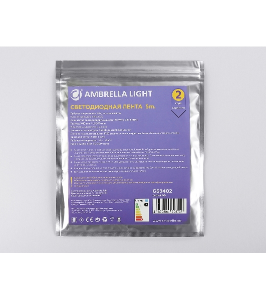 Светодиодная лента Ambrella light GS3402 2835 240Led/ 20W m/ 24V IP20 4500K/ 5000*10*1.2mm (2 конт.)