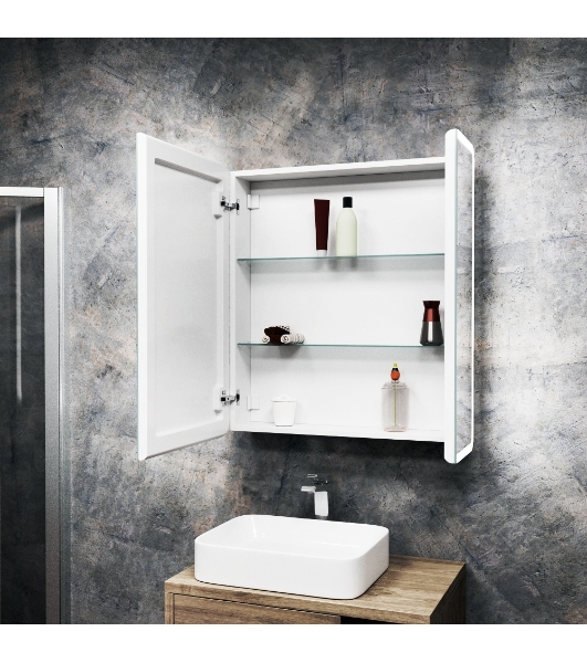 Зеркальный шкаф Bau Stil 70х80, LED подсветка, сенсор, плавное закрывание, оборачиваемый