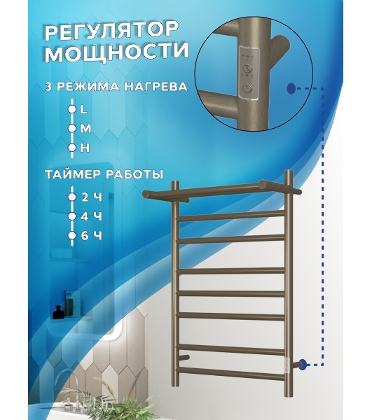Полотенцесушитель электрический с полкой BAU Stil Shelf 50х80, 7 планок, универсальный, антикварная