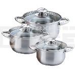 Набор посуды KELLI KL-4201 6 пред.(6 пред.: Кастрюля с жаропрочной стеклянной крышкой 2 л. Кастрюля с жаропрочной стеклянной крышкой 2.6 л. Кастрюля с жаропрочной стеклянной крышкой 3.6 л. Высококачественная нержавеющая сталь 18/10. 5-ти слойное капсульно, фото 1