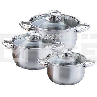Набор посуды KELLI KL-4201 6 пред.(6 пред.: Кастрюля с жаропрочной стеклянной крышкой 2 л. Кастрюля с жаропрочной стеклянной крышкой 2.6 л. Кастрюля с жаропрочной стеклянной крышкой 3.6 л. Высококачественная нержавеющая сталь 18/10. 5-ти слойное капсульно