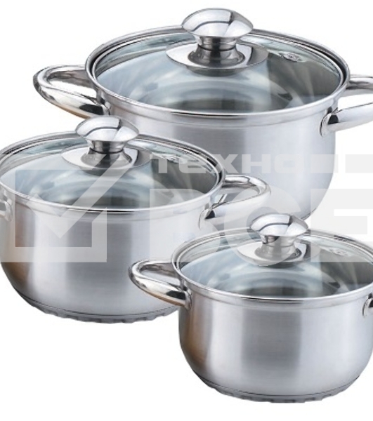 Набор посуды KELLI KL-4201 6 пред.(6 пред.: Кастрюля с жаропрочной стеклянной крышкой 2 л. Кастрюля с жаропрочной стеклянной крышкой 2.6 л. Кастрюля с жаропрочной стеклянной крышкой 3.6 л. Высококачественная нержавеющая сталь 18/10. 5-ти слойное капсульно