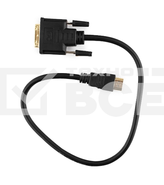Кабель HDMI-DVI Cablexpert CC-HDMI-DVI-0.5M, 19M/19M, single link, медь, позол.разъемы, экран, 0.5м, черный, пакет