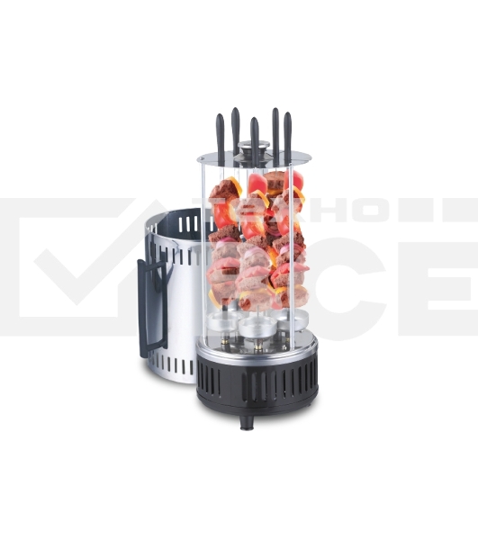 Электрошашлычница Centek CT-1460 1000Вт, Керам нагр, Рецепты, 5 шамп (310мм), вращ 12раз/мин+ колба!
