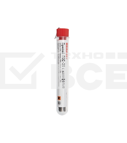 Припой с канифолью ПОС-30 Rexant, 10 г, Ø1.0 мм, (олово 30%, свинец 70%), колба