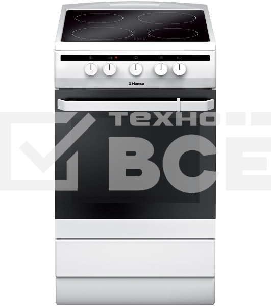 Плита электрическая Hansa FCCW54002 белый, конфорок 4 шт, духовка 68 л, 50 см x 85 см x 60 см