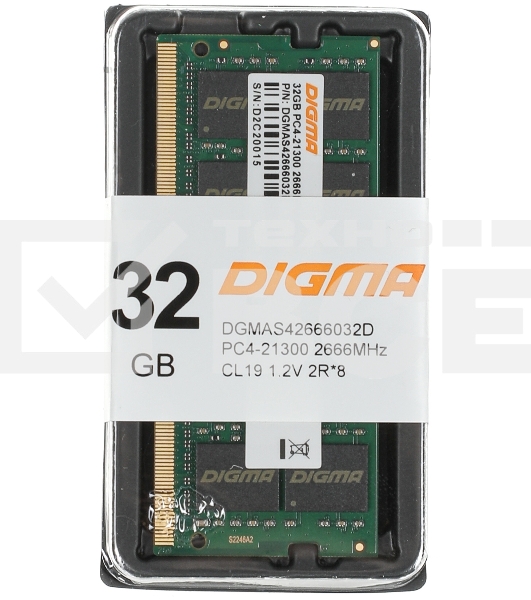 Оперативная память Digma, DDR4, 32GB (1x32GB), 2666MHz, CL19