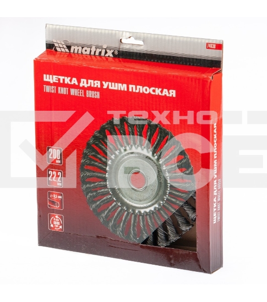 Щетка Matrix для УШМ 200 мм, посадка 22,2 мм, плоская, крученая металлическая проволока